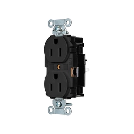 Hubbell Wiring Device-Kellems Straight Blade Receptacle, 5-15R, 15 A, 125V AC, 2 Pole, 3 Wire, Surface Mount, Grounded BR15STBK