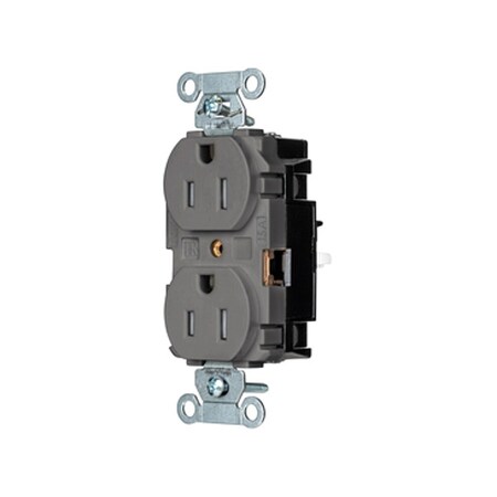 Hubbell Wiring Device-Kellems Straight Blade Receptacle, 5-15R, 15 A, 125V AC, 2 Pole, 3 Wire, Surface Mount, Grounded BR15STGYTR
