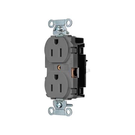Hubbell Wiring Device-Kellems Straight Blade Receptacle, 5-15R, 15 A, 125V AC, 2 Pole, 3 Wire, Surface Mount, Grounded BR15STGY