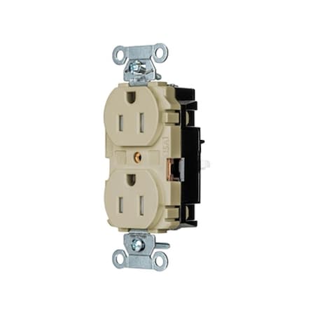 Hubbell Wiring Device-Kellems Straight Blade Receptacle, 5-15R, 15 A, 125V AC, 2 Pole, 3 Wire, Surface Mount, Grounded BR15STITR