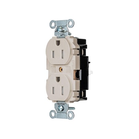 Hubbell Wiring Device-Kellems Straight Blade Receptacle, 5-15R, 15 A, 125V AC, 2 Pole, 3 Wire, Surface Mount, Grounded BR15STLATR