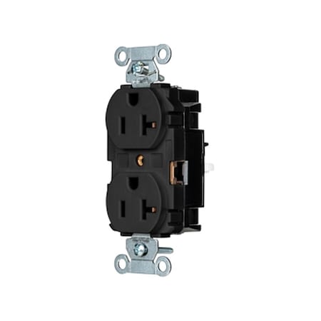 Hubbell Wiring Device-Kellems Duplex Straight Blade Receptacle, 5-20R, 20 A, 125V AC, 2 Pole, 3 Wire, Surface Mount, Grounded BR20STBK