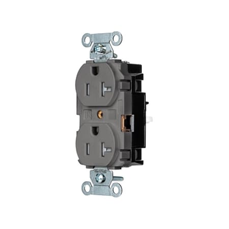 Hubbell Wiring Device-Kellems Straight Blade Receptacle, 5-20R, 20 A, 125V AC, 2 Pole, 3 Wire, Surface Mount, Grounded BR20STGYTR