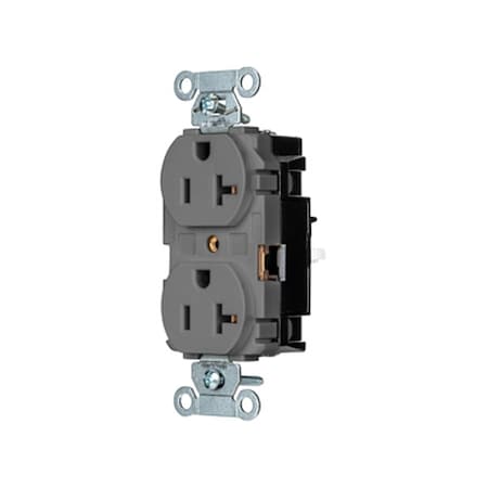 Hubbell Wiring Device-Kellems Straight Blade Receptacle, 5-20R, 20 A, 125V AC, 2 Pole, 3 Wire, Surface Mount, Grounded BR20STGY