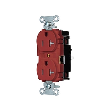 Hubbell Wiring Device-Kellems Straight Blade Receptacle, 5-20R, 20 A, 125V AC, 2 Pole, 3 Wire, Surface Mount, Single, Red BR20STRTR