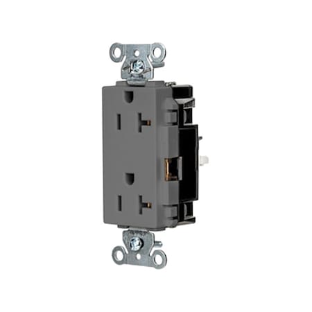 Hubbell Wiring Device-Kellems Straight Blade Receptacle, 5-20R, 20 A, 125V AC, 2 Pole, 3 Wire, Surface Mount, Grounded DR20STGY