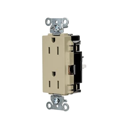 Hubbell Wiring Device-Kellems Straight Blade Receptacle, 5-15R, 15 A, 125V AC, 2 Pole, 3 Wire, Surface Mount, Grounded HBL2152STI