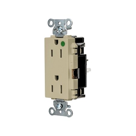 Hubbell Wiring Device-Kellems Straight Blade Receptacle, 5-15R, 15 A, 125V AC, 2 Pole, 3 Wire, Surface Mount, Grounded HBL2172STI