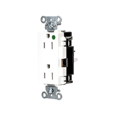 Hubbell Wiring Device-Kellems Straight Blade Receptacle, 5-15R, 15 A, 125V AC, 2 Pole, 3 Wire, Surface Mount, Grounded HBL2172STW