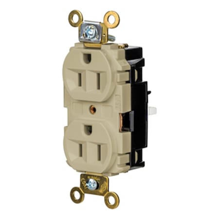Hubbell Wiring Device-Kellems Straight Blade Receptacle, 5-15R, 15 A, 125V AC, 2 Pole, 3 Wire, Surface Mount, Grounded HBL5262STI