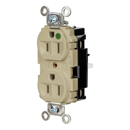 Hubbell Wiring Device-Kellems Straight Blade Receptacle, 5-15R, 15 A, 125V AC, 2 Pole, 3 Wire, Surface Mount, Grounded HBL8200STI