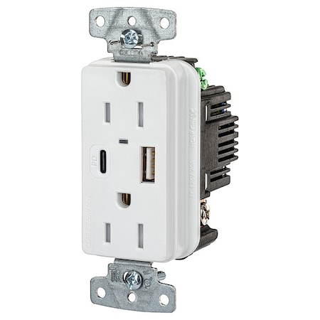 Hubbell Wiring Device-Kellems USB Receptacle, White, 1/2 hp USB15ACPDW