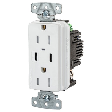 Hubbell Wiring Device-Kellems USB Receptacle, White, 1/2 hp USB15CPDW