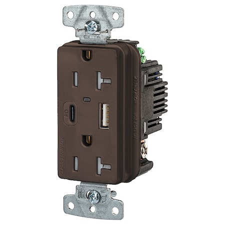 Hubbell Wiring Device-Kellems USB Receptacle, Brown, 1 hp USB20ACPD