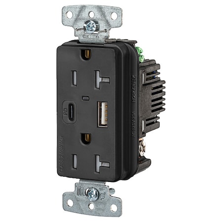 Hubbell Wiring Device-Kellems USB Receptacle, Black, 1 hp USB20ACPDBK