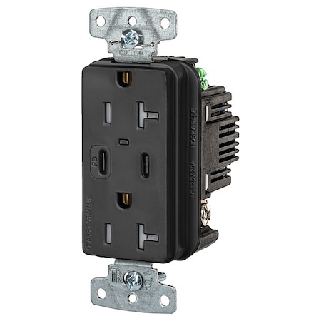 Hubbell Wiring Device-Kellems USB Receptacle, Black, 1 hp USB20CPDBK
