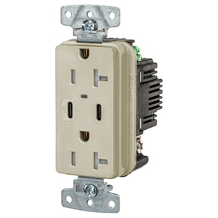 Hubbell Wiring Device-Kellems USB Receptacle, Ivory, 1 hp USB20CPDI