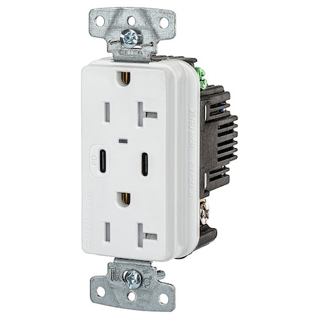Hubbell Wiring Device-Kellems USB Receptacle, White, 1 hp USB20CPDW