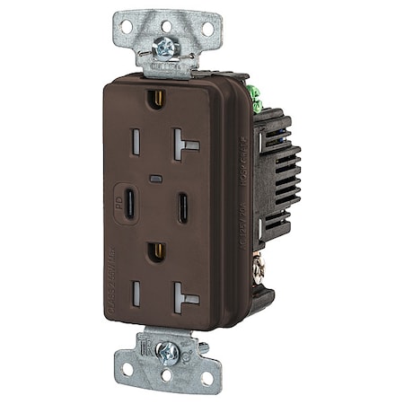 Hubbell Wiring Device-Kellems USB Receptacle, Brown, 1 hp USB20CPD