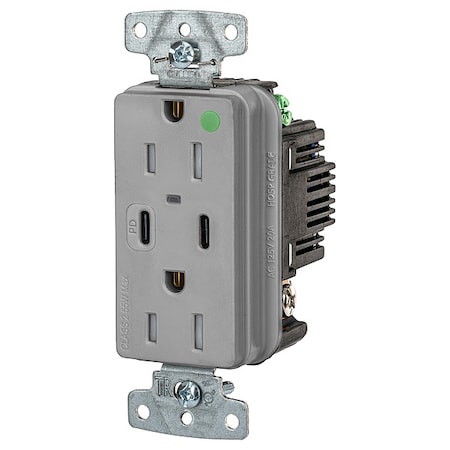 Hubbell Wiring Device-Kellems USB Receptacle, Gray, 1/2 hp USB8200CPDGY