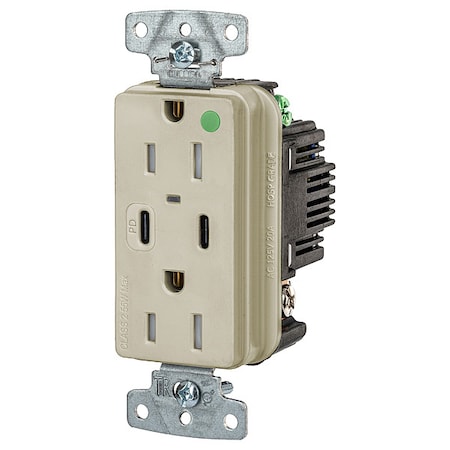 Hubbell Wiring Device-Kellems USB Receptacle, Ivory, 1/2 hp USB8200CPDI