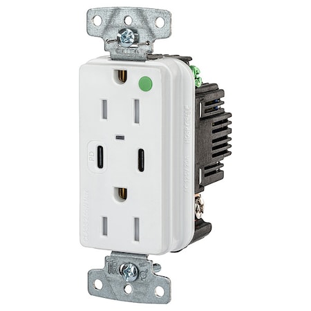 Hubbell Wiring Device-Kellems USB Receptacle, White, 1/2 hp USB8200CPDW