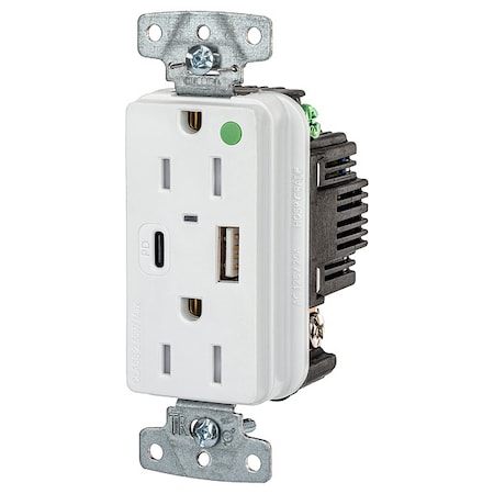 Hubbell Wiring Device-Kellems USB Receptacle, White, 1/2 hp USB8200ACPDW