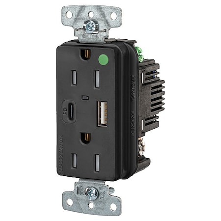 Hubbell Wiring Device-Kellems USB Receptacle, Black, 1/2 hp USB8200ACPDBK
