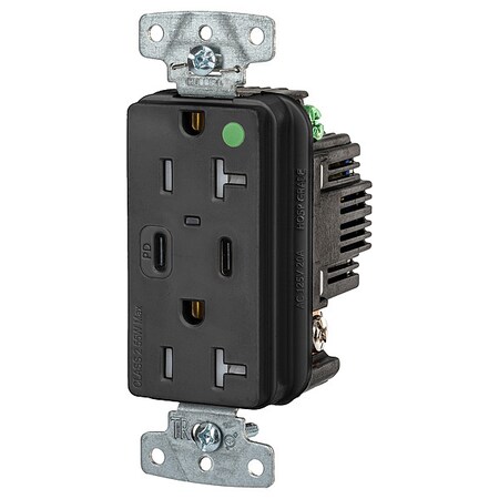 Hubbell Wiring Device-Kellems USB Receptacle, Black, 1 hp USB8300CPDBK