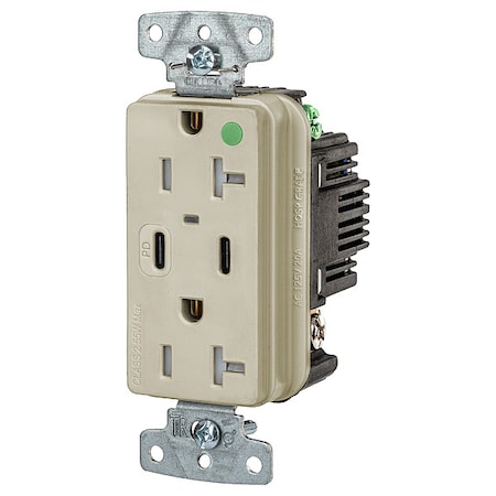 Hubbell Wiring Device-Kellems USB Receptacle, Ivory, 1 hp USB8300CPDI