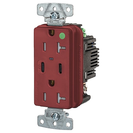 Hubbell Wiring Device-Kellems USB Receptacle, Red, 1 hp USB8300CPDR