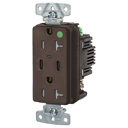 Hubbell Wiring Device-Kellems USB Receptacle, Brown, 1 hp USB8300CPD