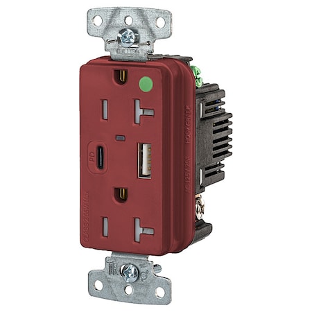 Hubbell Wiring Device-Kellems USB Receptacle, Red, 1 hp USB8300ACPDR