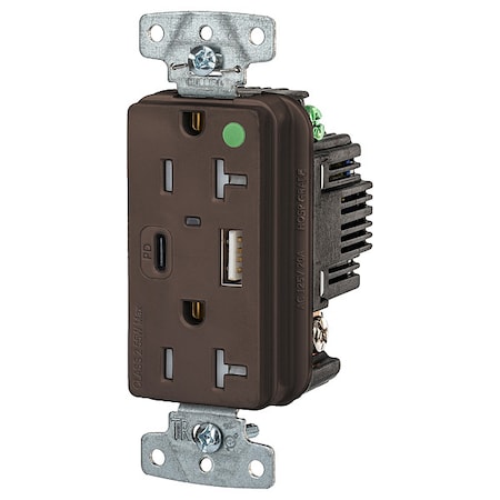 Hubbell Wiring Device-Kellems USB Receptacle, Brown, 1 hp USB8300ACPD