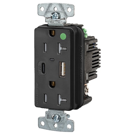 Hubbell Wiring Device-Kellems USB Receptacle, Black, 1 hp USB8300ACPDBK