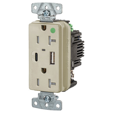 Hubbell Wiring Device-Kellems USB Receptacle, Ivory, 1 hp USB8300ACPDI