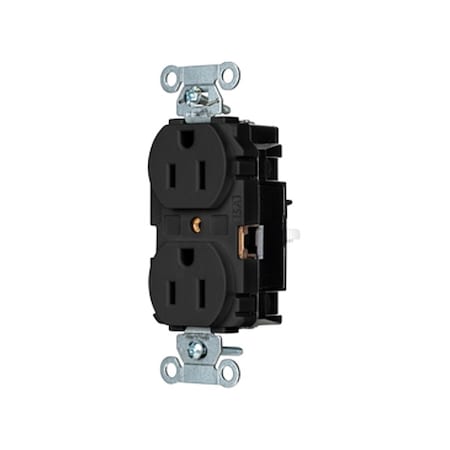 Hubbell Wiring Device-Kellems Straight Blade Receptacle, 5-15R, 15 A, 125V AC, 2 Pole, 3 Wire, Surface Mount, Grounded 5252STBK