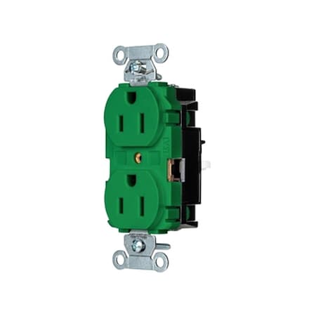 Hubbell Wiring Device-Kellems Straight Blade Receptacle, 5-15R, 15 A, 125V AC, 2 Pole, 3 Wire, Surface Mount, Grounded 5252STGN
