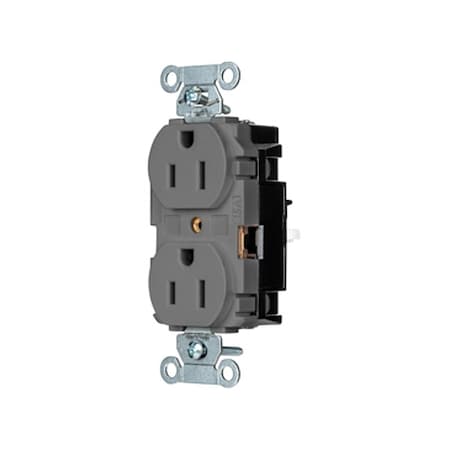 Hubbell Wiring Device-Kellems Straight Blade Receptacle, 5-15R, 15 A, 125V AC, 2 Pole, 3 Wire, Surface Mount, Grounded 5252STGY
