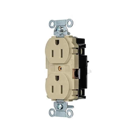 Hubbell Wiring Device-Kellems Straight Blade Receptacle, 5-15R, 15 A, 125V AC, 2 Pole, 3 Wire, Surface Mount, Grounded BR15STI