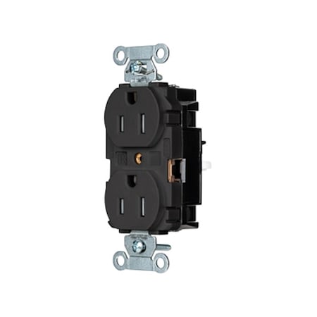 Hubbell Wiring Device-Kellems Straight Blade Receptacle, 5-15R, 15 A, 125V AC, 2 Pole, 3 Wire, Surface Mount, Grounded 5262STBKTR