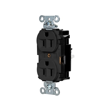 Hubbell Wiring Device-Kellems Straight Blade Receptacle, 5-15R, 15 A, 125V AC, 2 Pole, 3 Wire, Surface Mount, Grounded 5262STBK