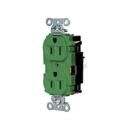 Hubbell Wiring Device-Kellems Straight Blade Receptacle, 5-15R, 15 A, 125V AC, 2 Pole, 3 Wire, Surface Mount, Grounded 5262STGN