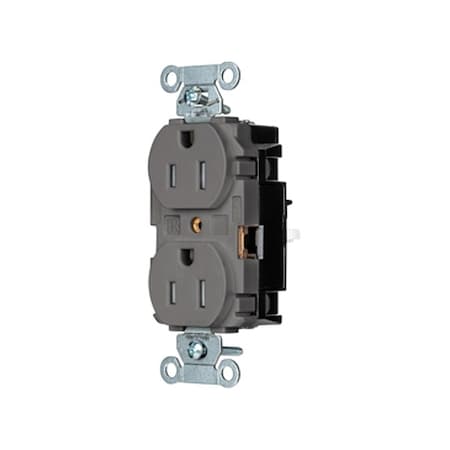 Hubbell Wiring Device-Kellems Straight Blade Receptacle, 5-15R, 15 A, 125V AC, 2 Pole, 3 Wire, Surface Mount, Grounded 5262STGYTR
