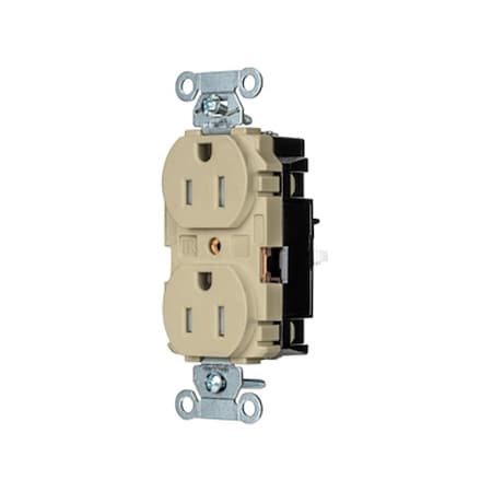 Hubbell Wiring Device-Kellems Straight Blade Receptacle, 5-15R, 15 A, 125V AC, 2 Pole, 3 Wire, Surface Mount, Grounded 5262STITR