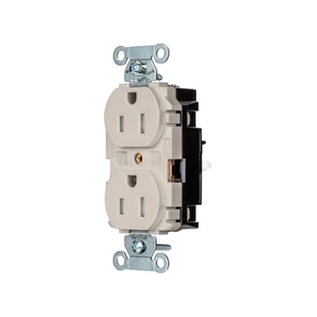 Hubbell Wiring Device-Kellems Straight Blade Receptacle, 5-15R, 15 A, 125V AC, 2 Pole, 3 Wire, Surface Mount, Grounded 5262STLATR