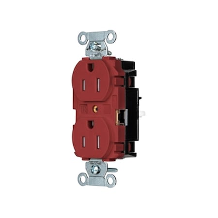 Hubbell Wiring Device-Kellems Straight Blade Receptacle, 5-15R, 15 A, 125V AC, 2 Pole, 3 Wire, Surface Mount, Grounded 5262STRTR