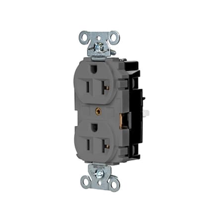 Hubbell Wiring Device-Kellems Duplex Straight Blade Receptacle, 5-20R, 20 A, 125V AC, 2 Pole, 3 Wire, Surface Mount, Grounded 5362STGY