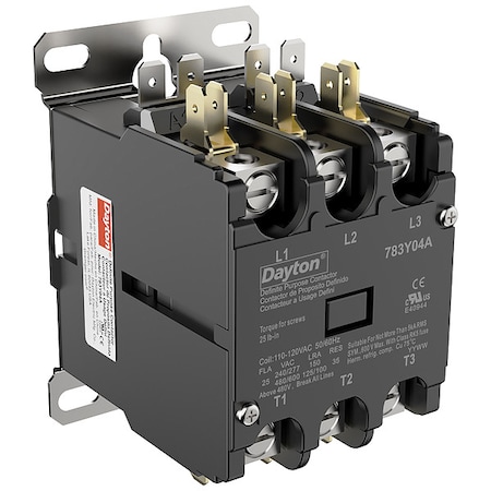 Dayton Definite Purpose Magnetic Contactor, 120V AC, 3 P, Non-Reversing, 3 Phase, Box Lug 783Y04