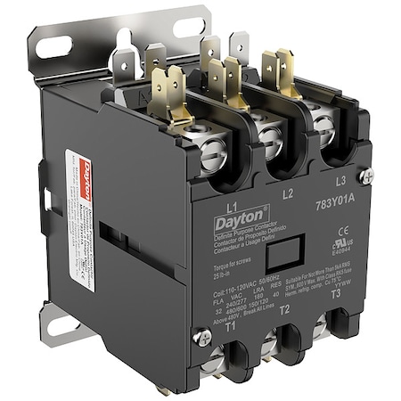 Dayton Definite Purpose Magnetic Contactor, 120V AC, 3 P, Non-Reversing, 3 Phase, Box Lug 783Y01